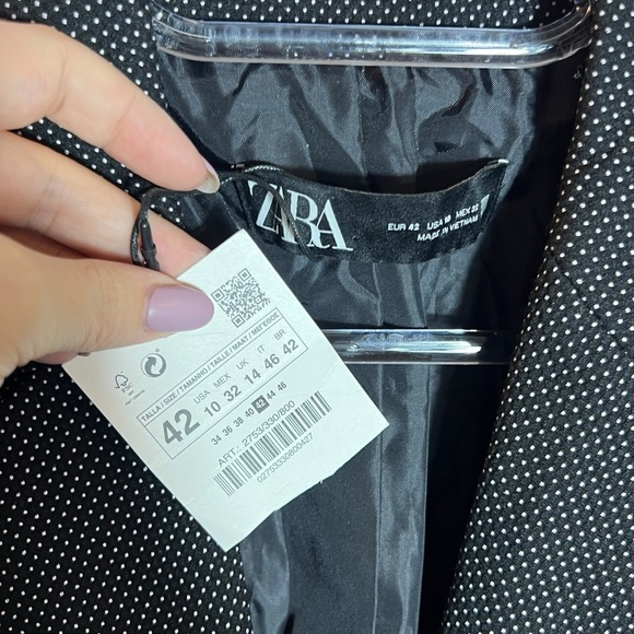 Zara Polka Dot Black Blazer, NWT, Size EU42/US10 - Picture 9 of 11